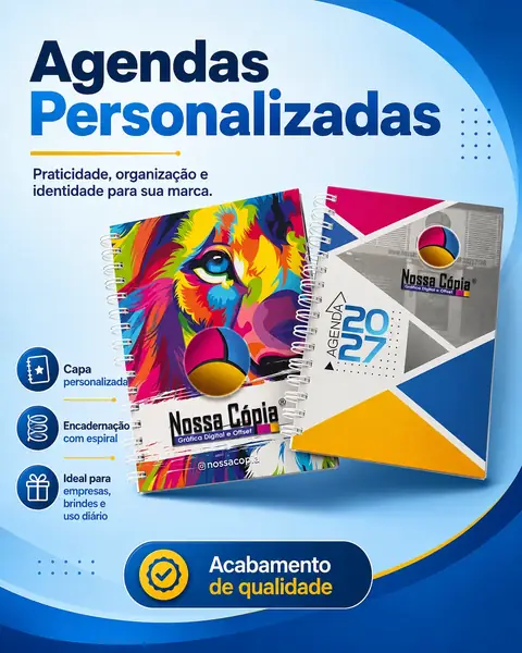 Agendas personalizadas produzidas pela Nossa Cópia